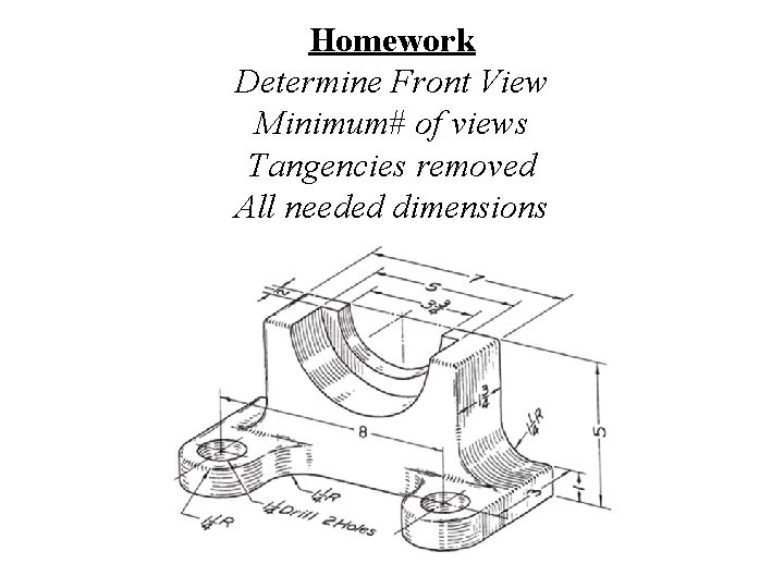 Homework Determine Front View Minimum# of views Tangencies removed All needed dimensions 