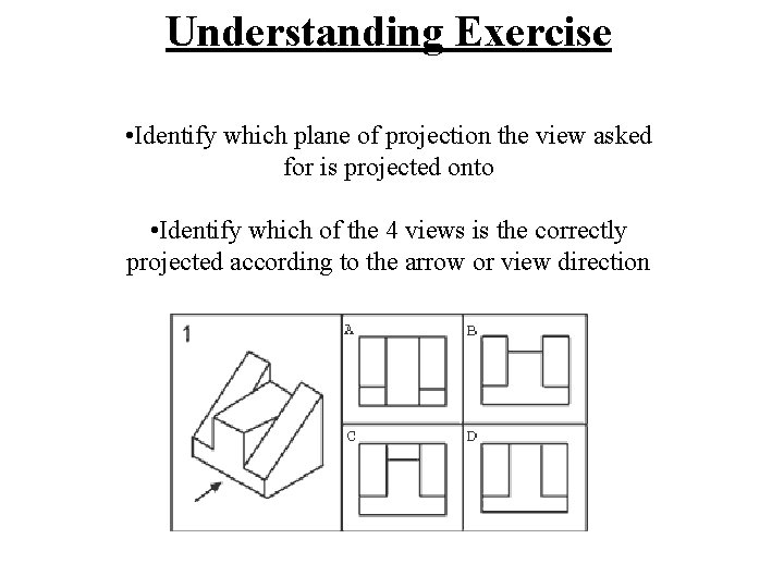 Understanding Exercise • Identify which plane of projection the view asked for is projected