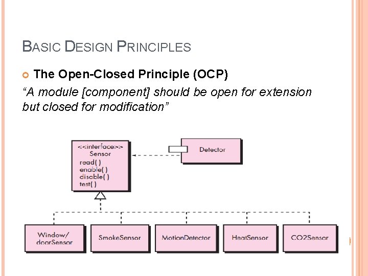 BASIC DESIGN PRINCIPLES The Open-Closed Principle (OCP) “A module [component] should be open for