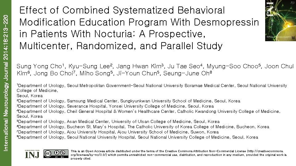 International Neurourology Journal 2014; 18: 213 -220 Effect of Combined Systematized Behavioral Modification Education