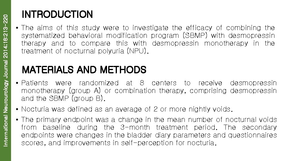 International Neurourology Journal 2014; 18: 213 -220 INTRODUCTION • The aims of this study