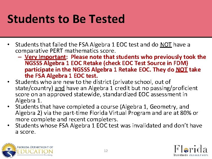 Winter 2015 Florida Standards Assessments Training Materials Algebra