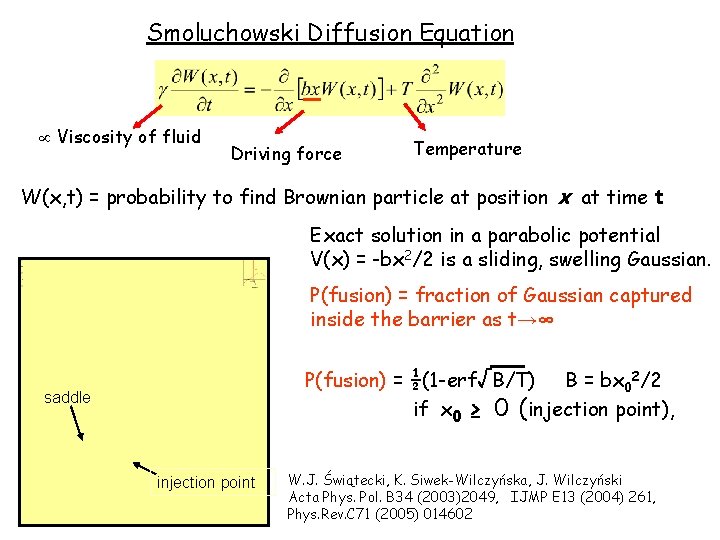 Smoluchowski Diffusion Equation µ Viscosity of fluid Driving force Temperature W(x, t) = probability