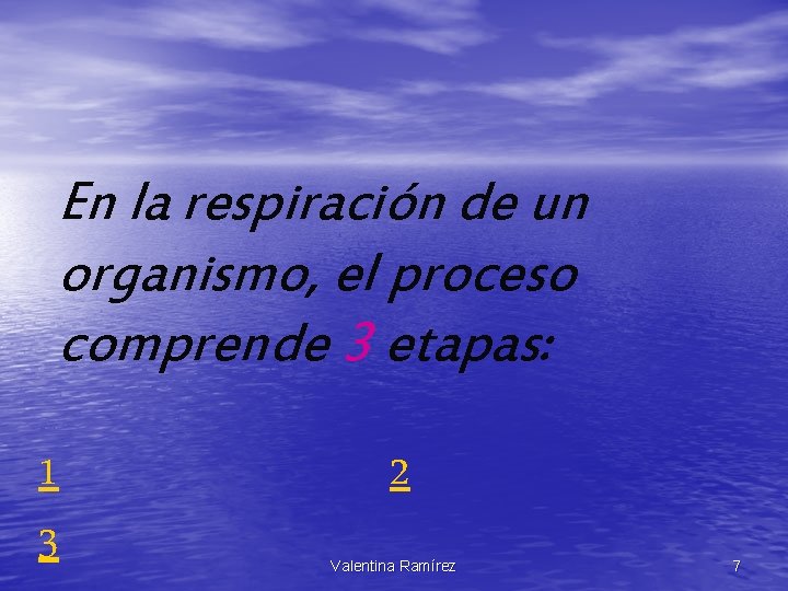 En la respiración de un organismo, el proceso comprende 3 etapas: 1 3 2