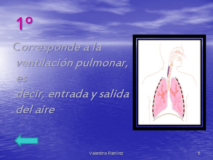 1º Corresponde a la ventilación pulmonar, es decir, entrada y salida del aire Valentina