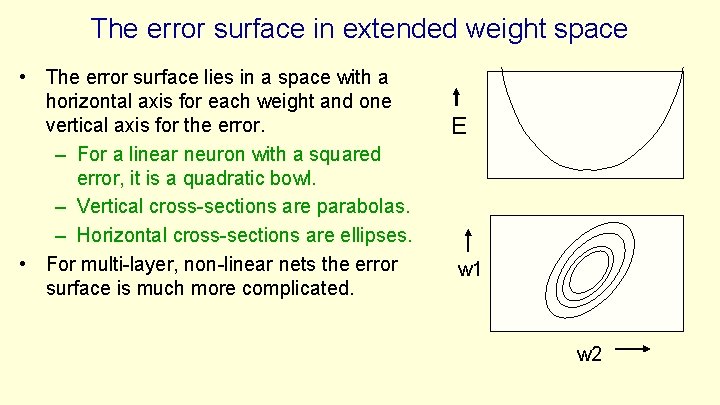 The error surface in extended weight space • The error surface lies in a