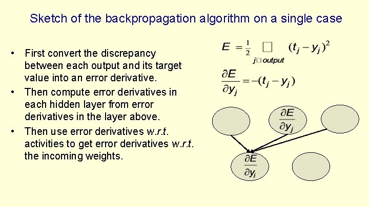 Sketch of the backpropagation algorithm on a single case • First convert the discrepancy