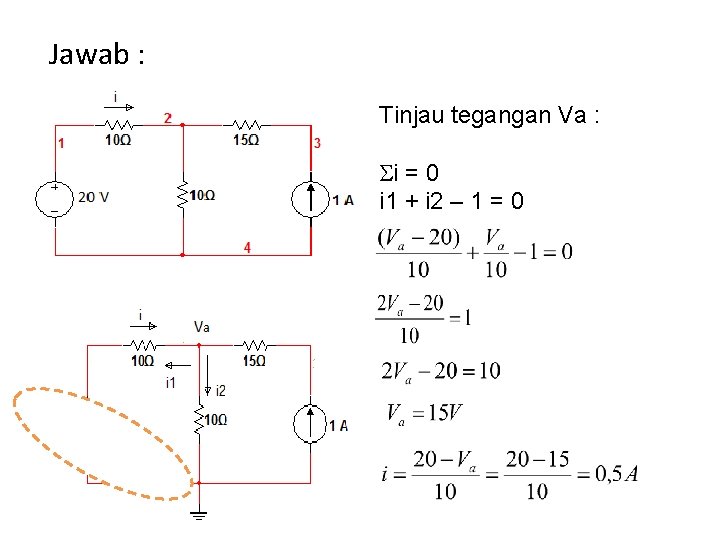 Jawab : Tinjau tegangan Va : i = 0 i 1 + i 2