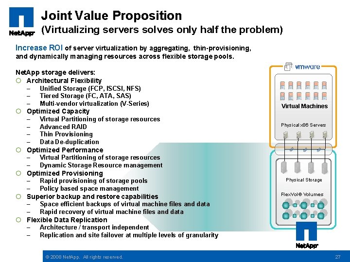 Joint Value Proposition (Virtualizing servers solves only half the problem) Increase ROI of server