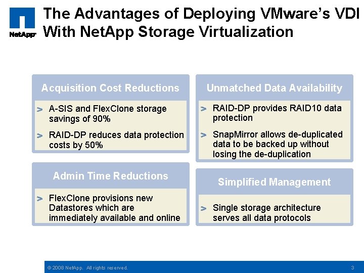 The Advantages of Deploying VMware’s VDI With Net. App Storage Virtualization Acquisition Cost Reductions