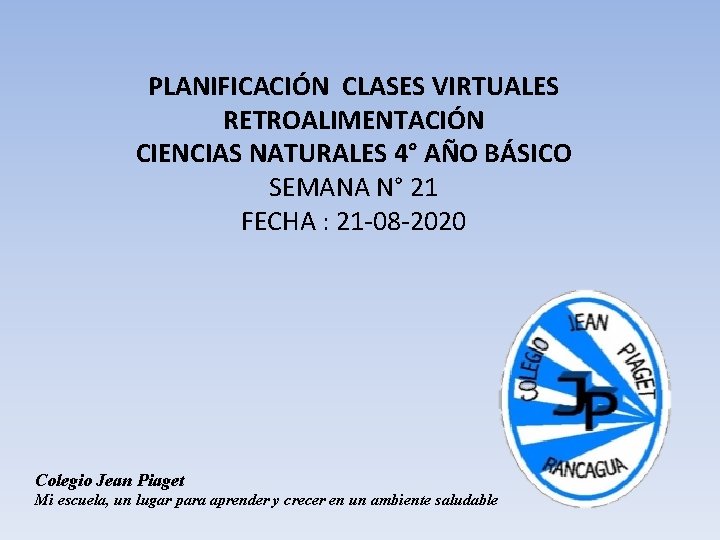 PLANIFICACIÓN CLASES VIRTUALES RETROALIMENTACIÓN CIENCIAS NATURALES 4° AÑO BÁSICO SEMANA N° 21 FECHA :