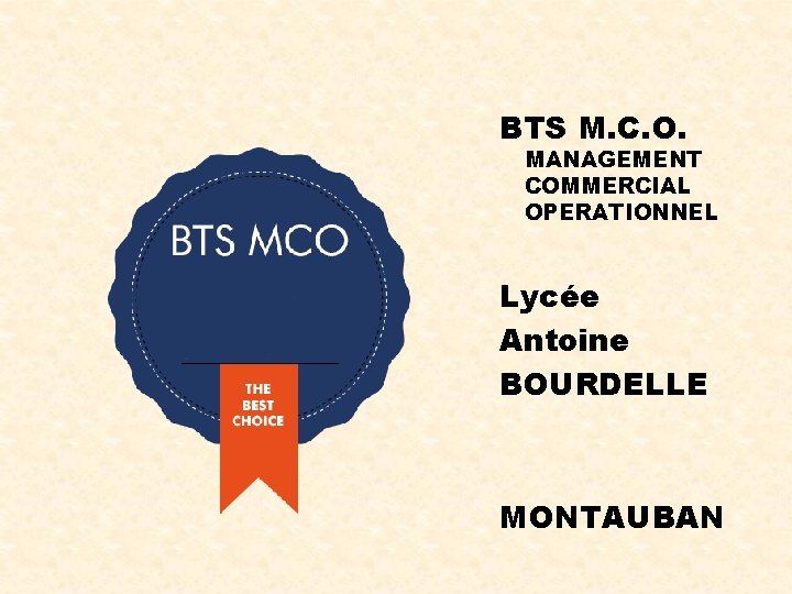 BTS M. C. O. MANAGEMENT COMMERCIAL OPERATIONNEL Lycée Antoine BOURDELLE MONTAUBAN 