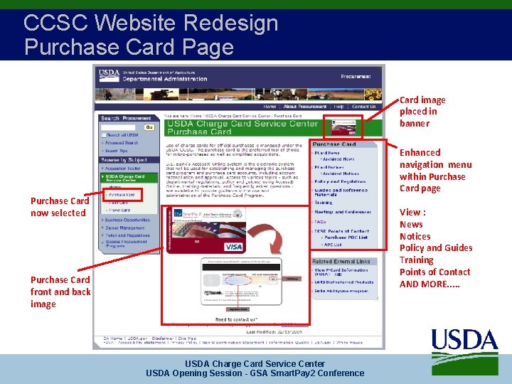 CCSC Website Redesign Purchase Card Page Card image placed in banner Enhanced navigation menu