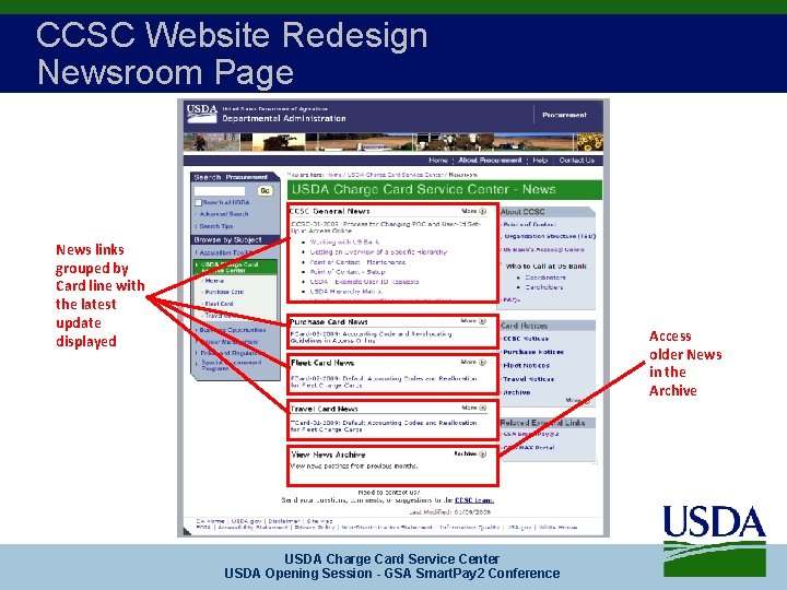 CCSC Website Redesign Newsroom Page News links grouped by Card line with the latest