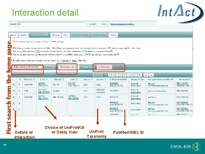 First search from the home page… Interaction detail 58 Details of interaction Choice of