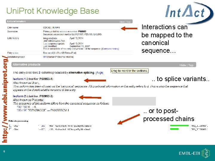 Uni. Prot Knowledge Base http: //www. ebi. uniprot. org/ Interactions can be mapped to