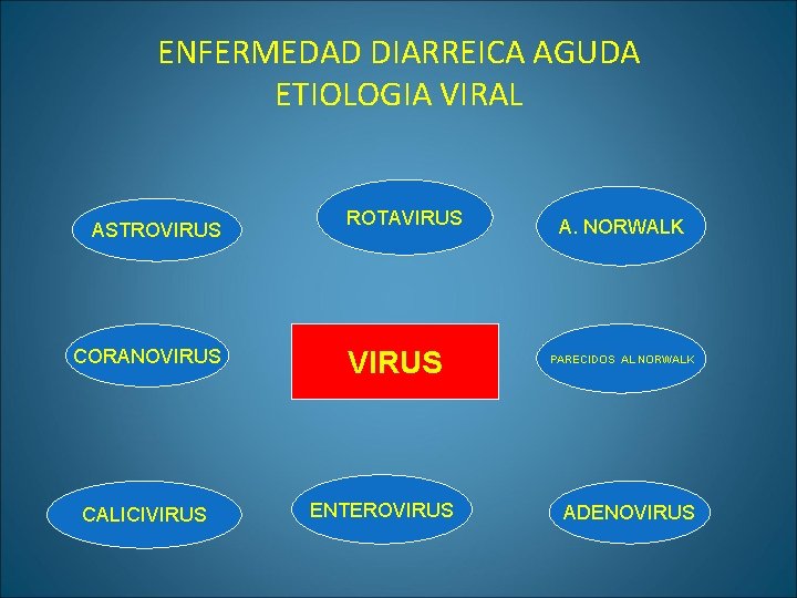 ENFERMEDAD DIARREICA AGUDA ETIOLOGIA VIRAL ASTROVIRUS CORANOVIRUS CALICIVIRUS ROTAVIRUS ENTEROVIRUS A. NORWALK PARECIDOS AL