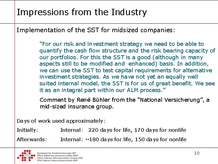 Impressions from the Industry Implementation of the SST for midsized companies: “For our risk