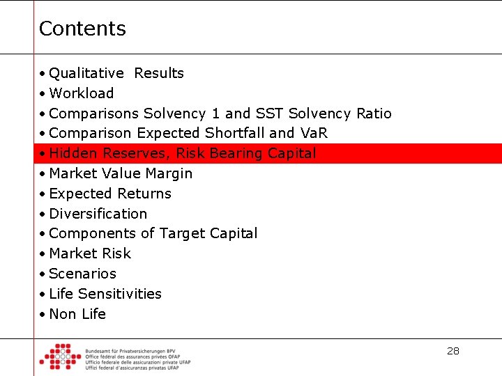 Contents • Qualitative Results • Workload • Comparisons Solvency 1 and SST Solvency Ratio