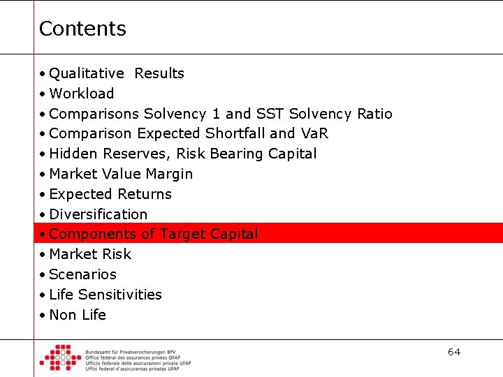 Contents • Qualitative Results • Workload • Comparisons Solvency 1 and SST Solvency Ratio