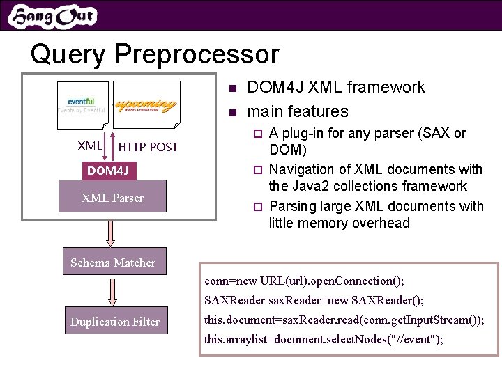Query Preprocessor n n XML HTTP POST DOM 4 J XML Parser DOM 4