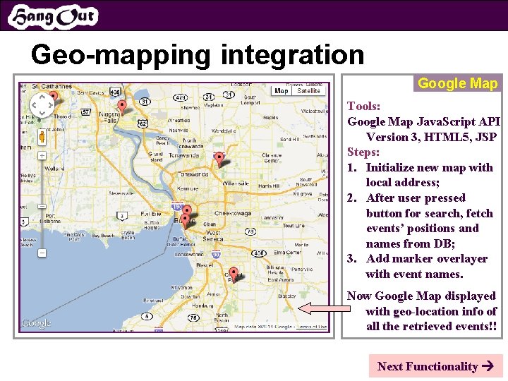 Geo-mapping integration Google Map Tools: Google Map Java. Script API Version 3, HTML 5,