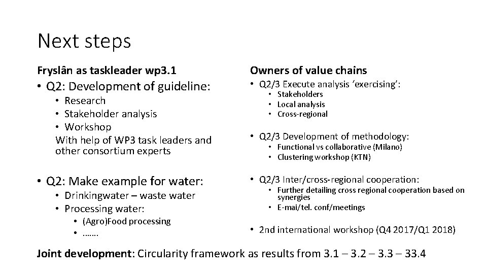 Next steps Fryslân as taskleader wp 3. 1 Owners of value chains • Q