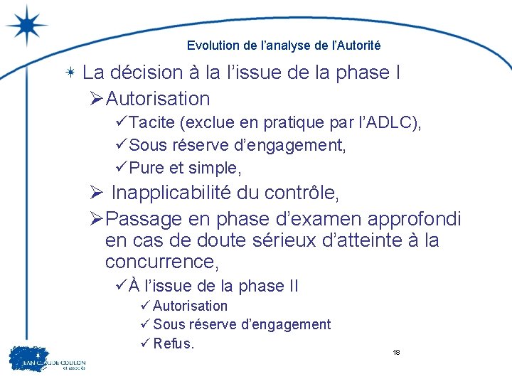 Evolution de l’analyse de l’Autorité La décision à la l’issue de la phase I