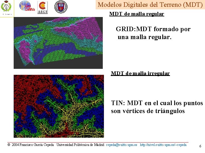 Modelos Digitales del Terreno (MDT) MDT de malla regular GRID: MDT formado por una