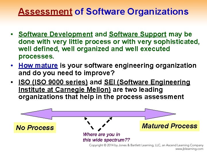 Assessment of Software Organizations • Software Development and Software Support may be done with