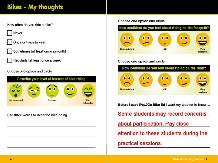 Some students may record concerns about participation. Pay close attention to these students during Some students may record concerns about participation. Pay close attention to these students during