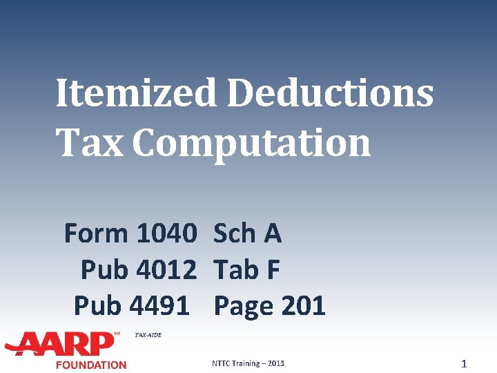 Itemized Deductions Tax Computation Form 1040 Sch A Pub 4012 Tab F Pub 4491