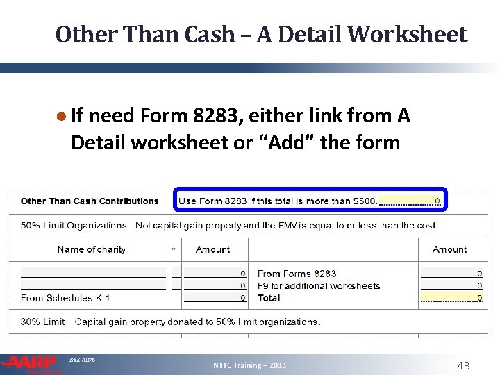 Other Than Cash – A Detail Worksheet ● If need Form 8283, either link