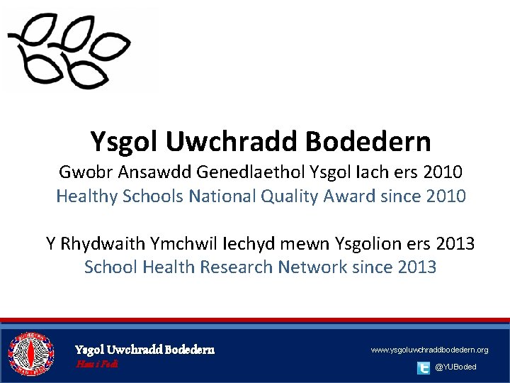 Ysgol Uwchradd Bodedern Gwobr Ansawdd Genedlaethol Ysgol Iach ers 2010 Healthy Schools National Quality