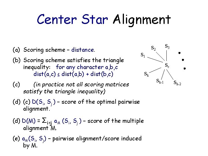 Center Star Alignment (a) Scoring scheme – distance. (b) Scoring scheme satisfies the triangle