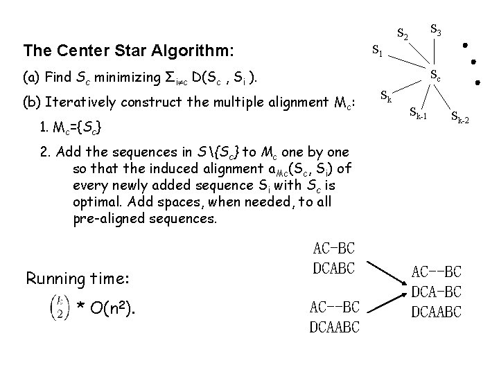 S 3 S 2 The Center Star Algorithm: S 1 (a) Find Sc minimizing