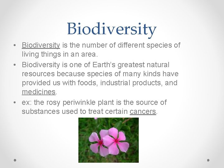 Biodiversity • Biodiversity is the number of different species of living things in an