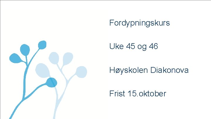 Fordypningskurs Uke 45 og 46 Høyskolen Diakonova Frist 15. oktober 