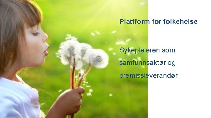 Plattform for folkehelse Sykepleieren som samfunnsaktør og premissleverandør 