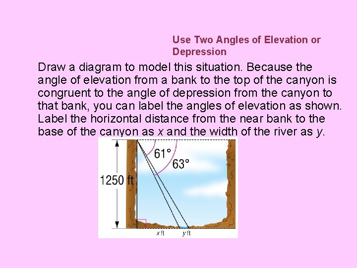 Use Two Angles of Elevation or Depression Draw a diagram to model this situation.