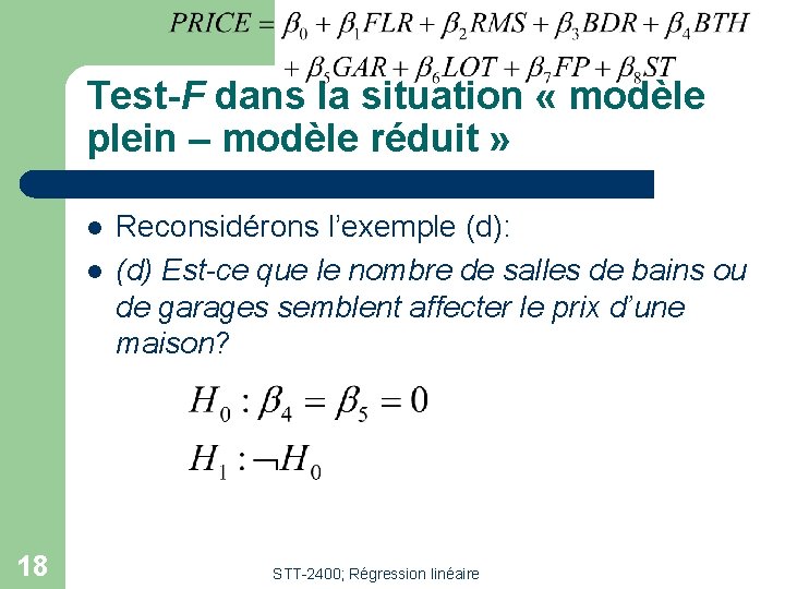 Test-F dans la situation « modèle plein – modèle réduit » l l 18