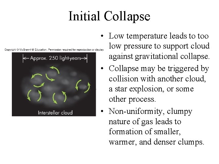 Initial Collapse • Low temperature leads to too low pressure to support cloud against