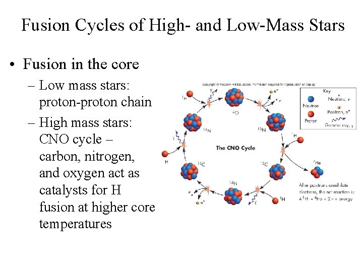 Fusion Cycles of High- and Low-Mass Stars • Fusion in the core – Low