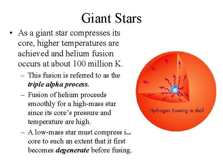 Giant Stars • As a giant star compresses its core, higher temperatures are achieved