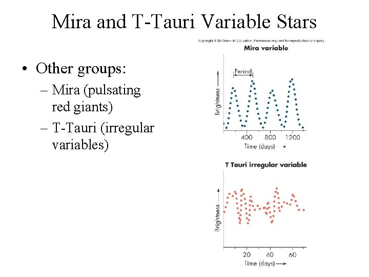 Mira and T-Tauri Variable Stars • Other groups: – Mira (pulsating red giants) –