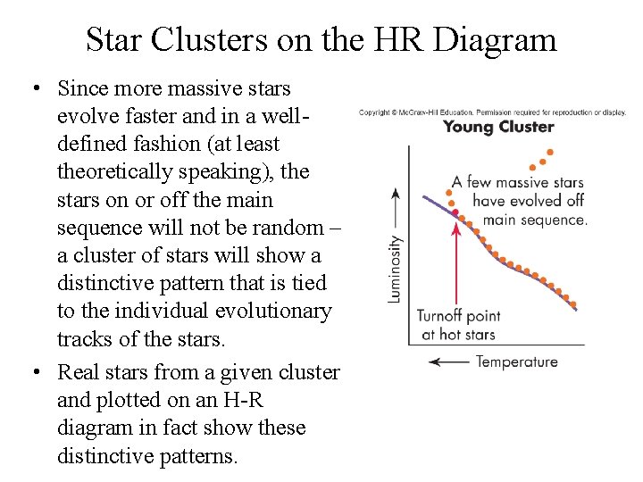 Star Clusters on the HR Diagram • Since more massive stars evolve faster and