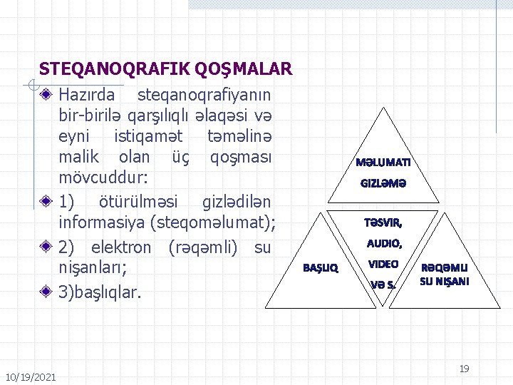 STEQANOQRAFIK QOŞMALAR Hazırda steqanoqrafiyanın bir-birilə qarşılıqlı əlaqəsi və eyni istiqamət təməlinə malik olan üç