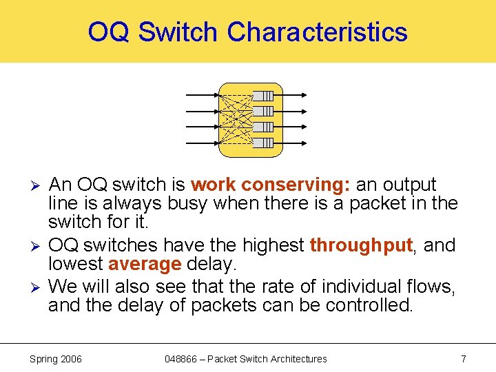 OQ Switch Characteristics Ø Ø Ø An OQ switch is work conserving: an output