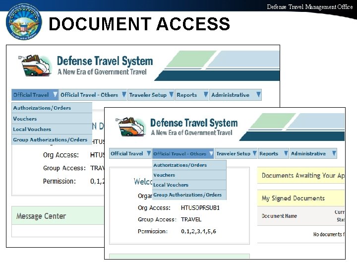 Defense Travel Management Office DOCUMENT ACCESS Office of the Under Secretary of Defense (Personnel