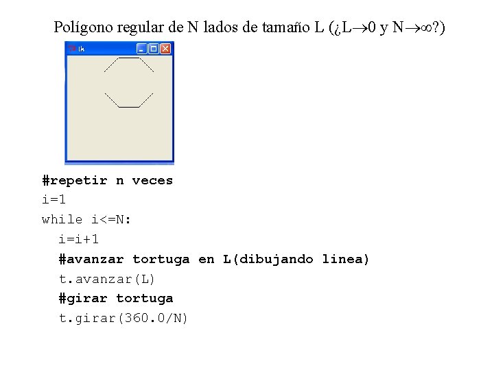 Polígono regular de N lados de tamaño L (¿L 0 y N ? )